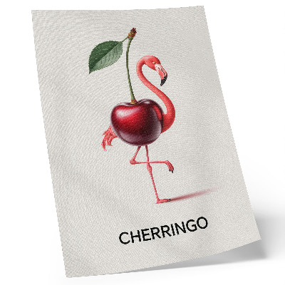 Póster Flamenco rosa y rojo con cereza - composición fantástica