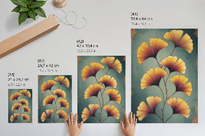 Lienzo decorativo moderno Hojas amarillas sobre fondo turquesa, ambiente moderno