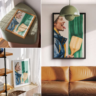 Lienzo decorativo moderno Un hombre enérgico con una raqueta de madera