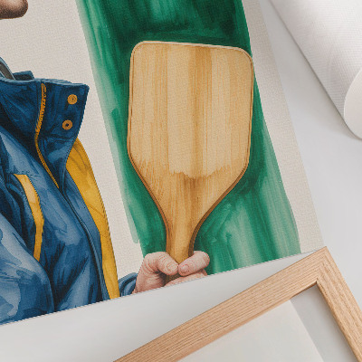 Lienzo decorativo moderno Un hombre enérgico con una raqueta de madera