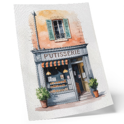 Póster con colores saturados Panadería retro con paredes en tonos pastel.