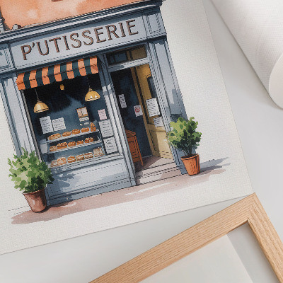 Póster con colores saturados Panadería retro con paredes en tonos pastel.