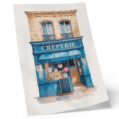 Lienzo decorativo moderno La fachada azul de un café en una calle encantadora.