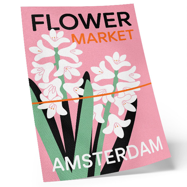 Póster Flores blancas, letras rosas, contraste verde