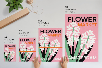 Póster Flores blancas, letras rosas, contraste verde