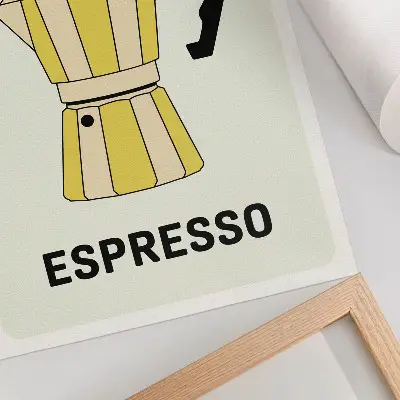 Póster de cafetería con fondo claro e inscripción atractiva y colores saturados