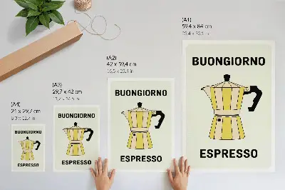 Póster de cafetería con fondo claro e inscripción atractiva y colores saturados