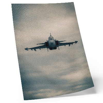 Póster con colores saturados Avión de combate monocromático en vuelo, encuadre dinámico.