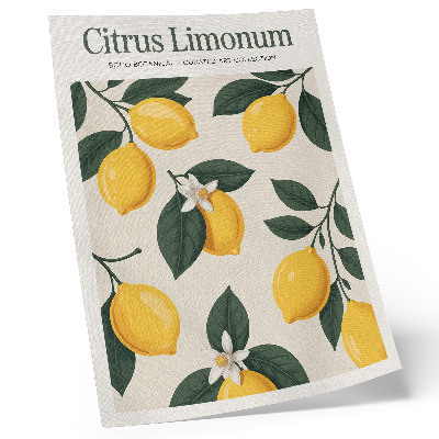 Póster Limones jugosos, hojas verdes, fondo crema
