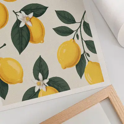 Póster de limones jugosos con hojas verdes sobre fondo crema
