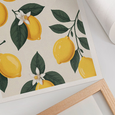 Póster Limones jugosos, hojas verdes, fondo crema