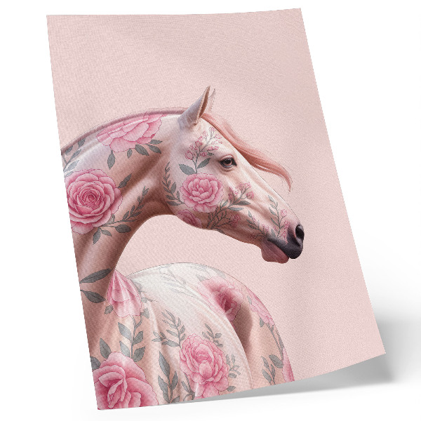 Póster con colores saturados Caballo con flores, elegancia romántica, modernidad