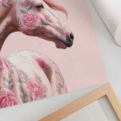 Póster con colores saturados Caballo con flores, elegancia romántica, modernidad
