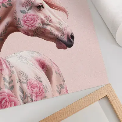 Póster de caballo con flores de estilo elegante, romántico y moderno con colores saturados