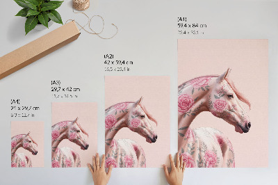 Póster con colores saturados Caballo con flores, elegancia romántica, modernidad