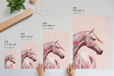 Póster de caballo con flores de estilo elegante, romántico y moderno con colores saturados