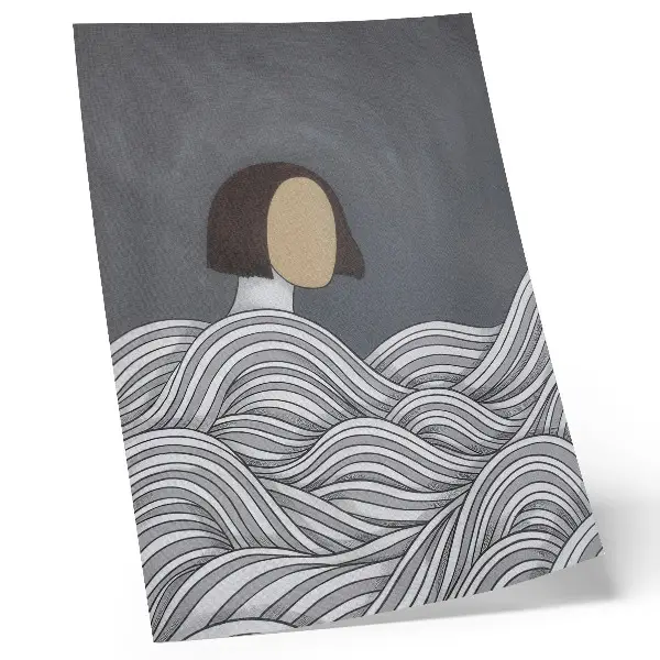 Póster con diseño de figura abstracta en ondas de color gris