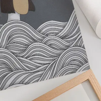 Póster con diseño de figura abstracta en ondas de color gris