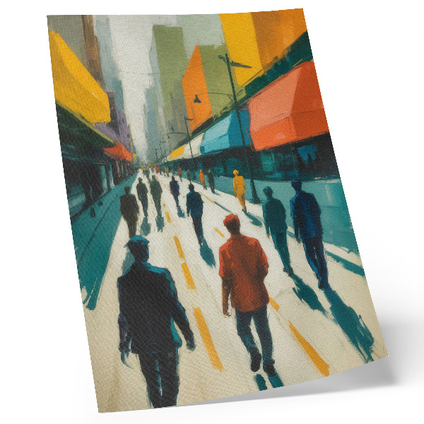 Póster con colores saturados Un grupo de personas en una colorida calle de la ciudad.