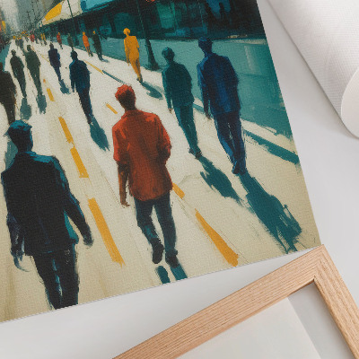 Póster con colores saturados Un grupo de personas en una colorida calle de la ciudad.