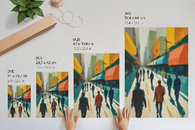 Póster con colores saturados Un grupo de personas en una colorida calle de la ciudad.