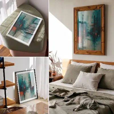 Lienzo decorativo moderno con abstracción en tonos turquesa y contrastes dinámicos