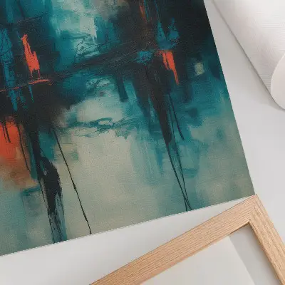 Lienzo decorativo moderno con abstracción en tonos turquesa y contrastes dinámicos