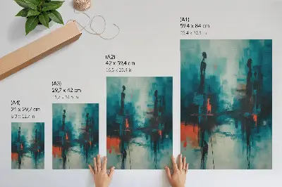 Lienzo decorativo moderno con abstracción en tonos turquesa y contrastes dinámicos