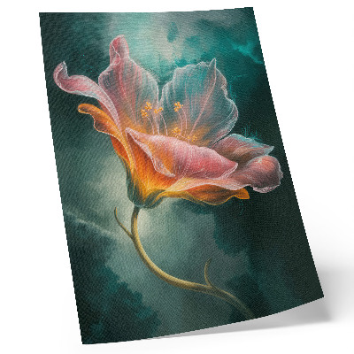 Póster con flores surrealistas fondo turquesa con colores saturados