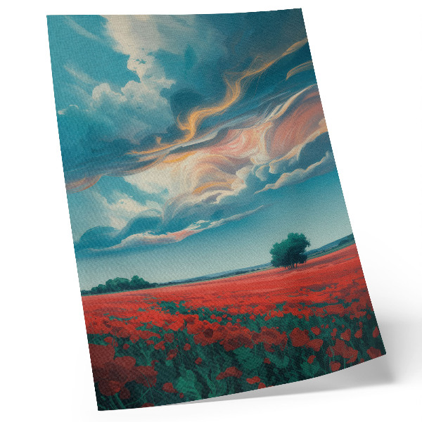 Lienzo decorativo moderno Un colorido prado de amapolas bajo un cielo resplandeciente