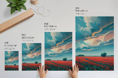 Lienzo decorativo moderno Un colorido prado de amapolas bajo un cielo resplandeciente