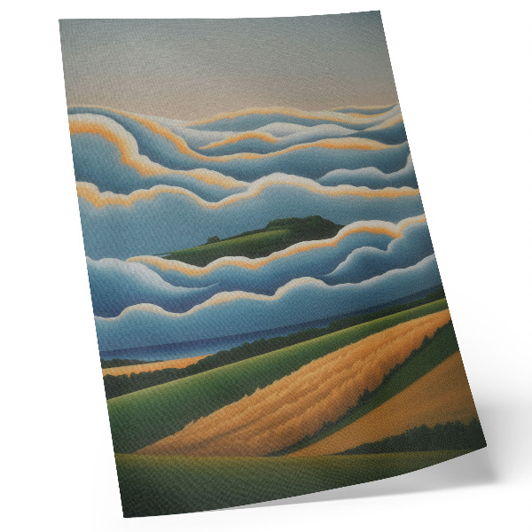 Póster Olas, colinas verdes, cielo pastel