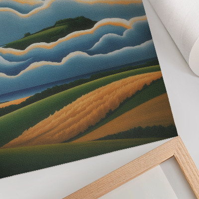 Póster Olas, colinas verdes, cielo pastel