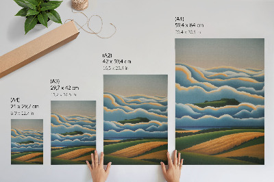 Póster Olas, colinas verdes, cielo pastel