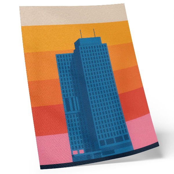 Póster con colores saturados Edificio moderno con fondo naranja y rosa.