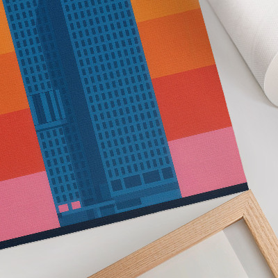 Póster con colores saturados Edificio moderno con fondo naranja y rosa.
