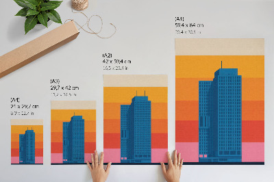 Póster con colores saturados Edificio moderno con fondo naranja y rosa.