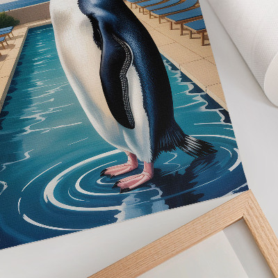 Póster con colores saturados Piscina de pingüinos, palmeras, relajación en el mar