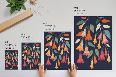 Póster con diseño gráfico de flores y hojas coloridas