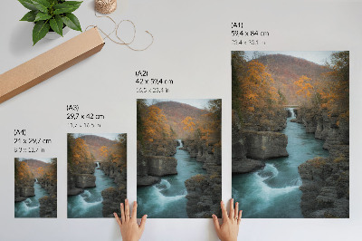 Póster Paisaje otoñal, río de montaña, laderas rocosas