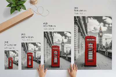 Póster Cabina telefónica roja, icono de la ciudad, contraste