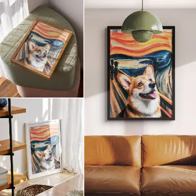 Lienzo decorativo moderno con diseño de perro adorable en colores dinámicos y contrastes llamativos