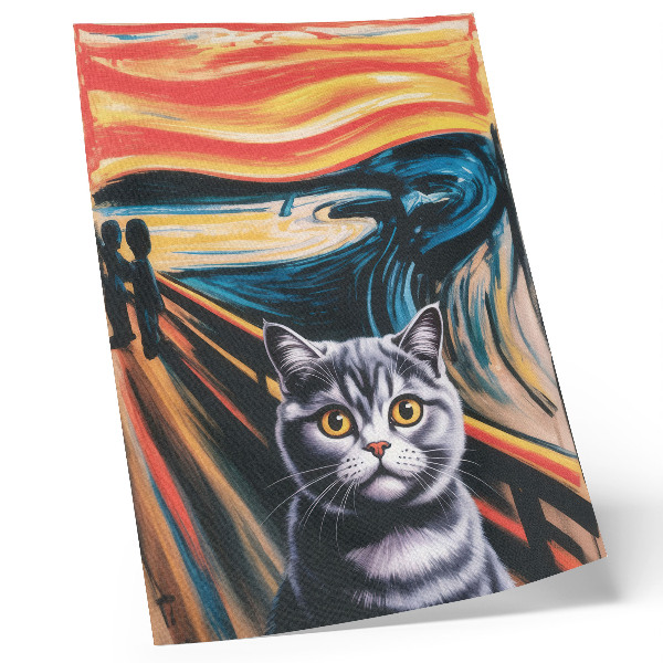 Lámina artística de alta calidad Un gato con el telón de fondo de un paisaje expresivo.