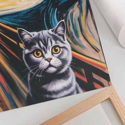 Lámina artística de alta calidad Un gato con el telón de fondo de un paisaje expresivo.