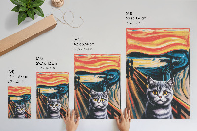 Lámina artística de alta calidad Un gato con el telón de fondo de un paisaje expresivo.