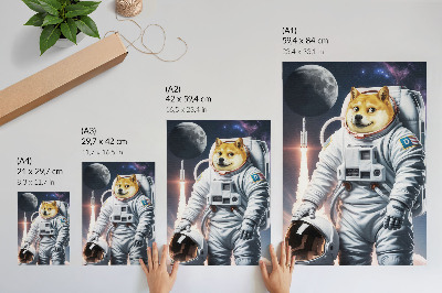 Póster Perro con traje espacial, cohete espacial, traje lunar