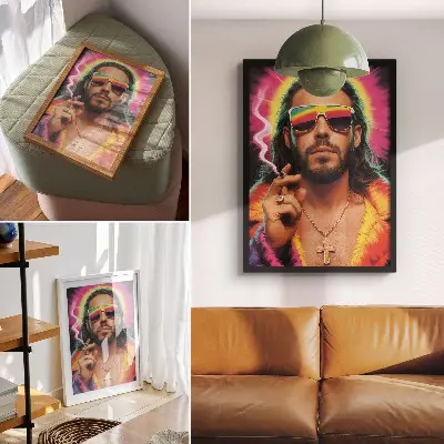 Lámina artística de alta calidad con colores intensos y estampados retro contrastantes