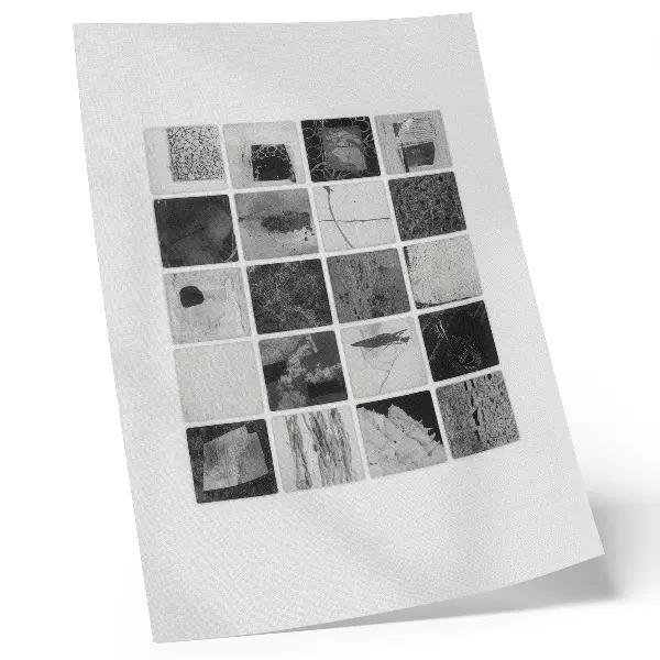Póster de patrones geométricos artísticos en blanco y negro con colores saturados
