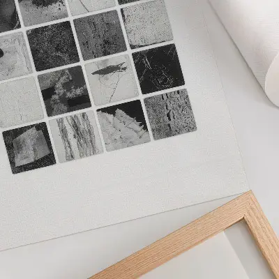 Póster de patrones geométricos artísticos en blanco y negro con colores saturados