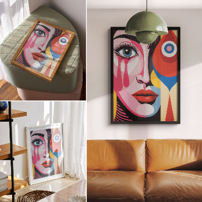 Lienzo decorativo moderno formas abstractas coloridas cara de ojo